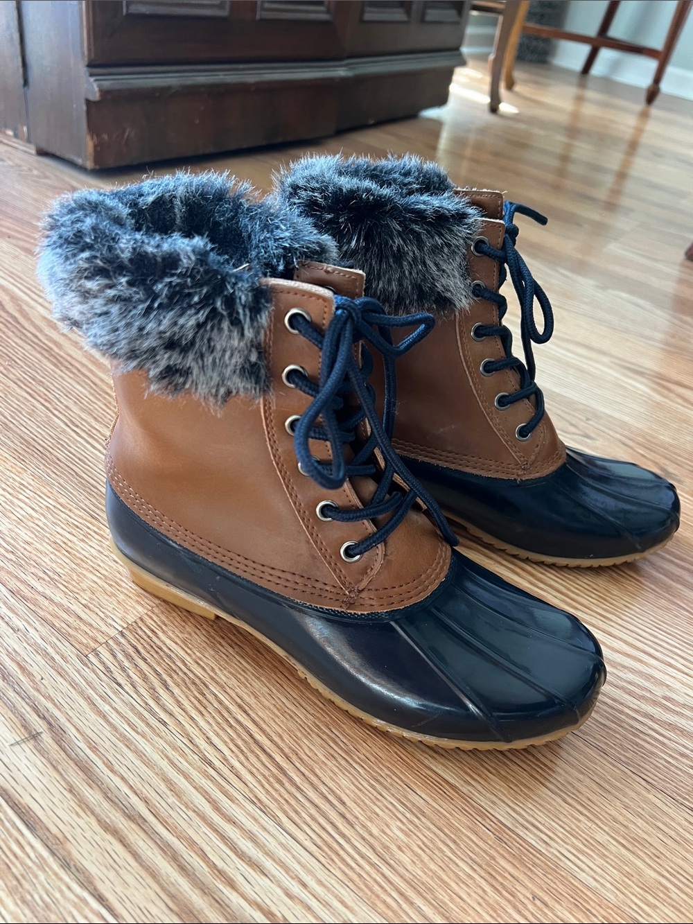 Bass Two-Tone Waterproof Lace-Up Boots with Faux Fur Trim - Brown/Black